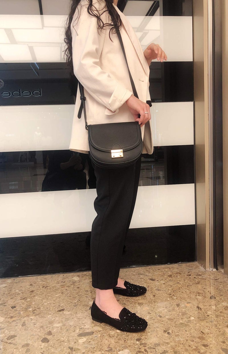 FEVERSOLE Crossbody Bag PU Leather Women Retro Small Saddle Satchel Shoulder Bag Tote With Long Adjustable Strap Black - Image 2
