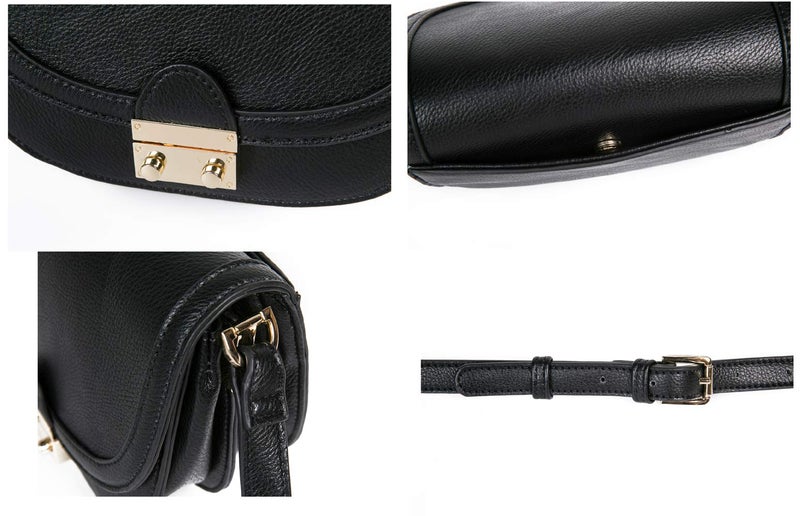 FEVERSOLE Crossbody Bag PU Leather Women Retro Small Saddle Satchel Shoulder Bag Tote With Long Adjustable Strap Black - Image 4