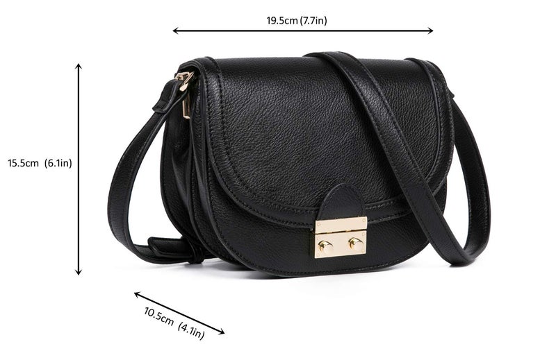 FEVERSOLE Crossbody Bag PU Leather Women Retro Small Saddle Satchel Shoulder Bag Tote With Long Adjustable Strap Black - Image 5