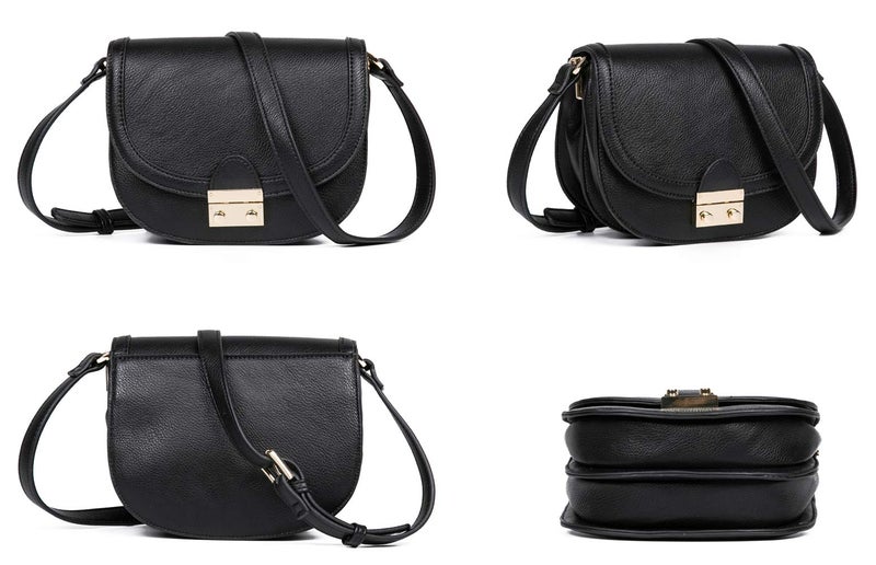 FEVERSOLE Crossbody Bag PU Leather Women Retro Small Saddle Satchel Shoulder Bag Tote With Long Adjustable Strap Black - Image 3