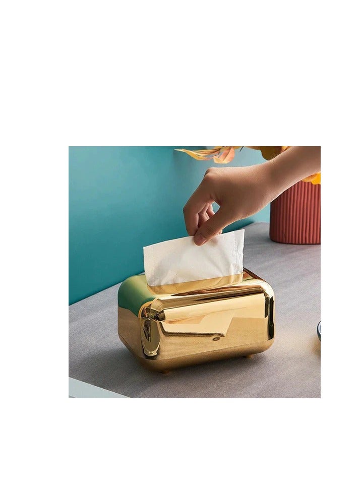 Luxury Gold Tissue Box Cover – Modern Glossy Desktop Tissue Holder for Home, Office, or Bathroom – Stylish & Durable Napkin Dispenser for Countertops, Coffee Tables & Vanities - Image 1