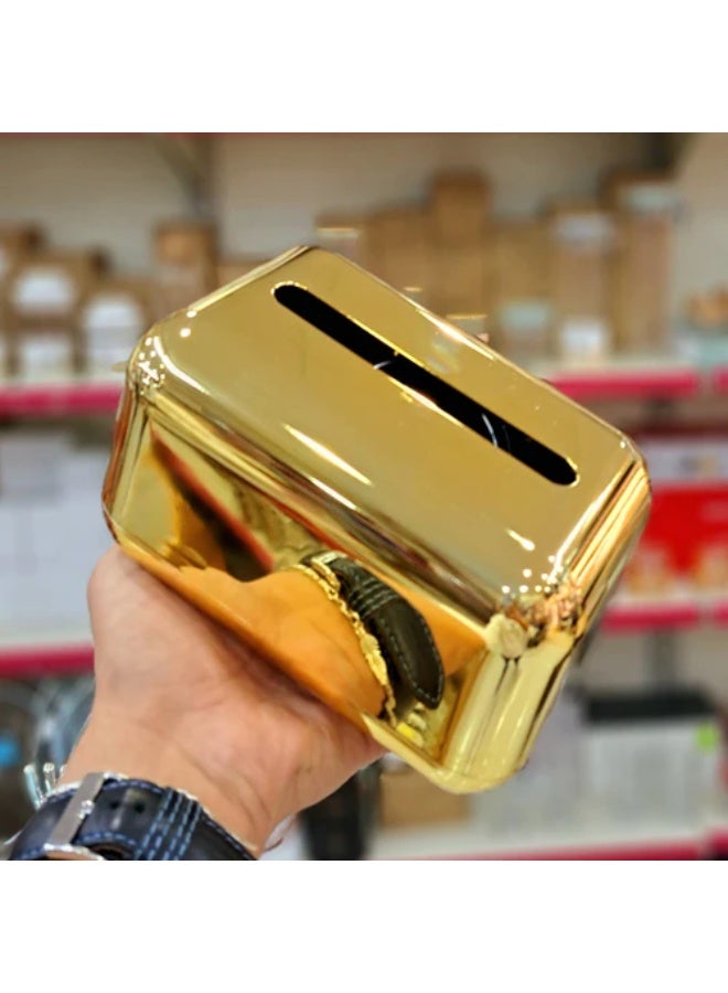 Luxury Gold Tissue Box Cover – Modern Glossy Desktop Tissue Holder for Home, Office, or Bathroom – Stylish & Durable Napkin Dispenser for Countertops, Coffee Tables & Vanities - Image 5