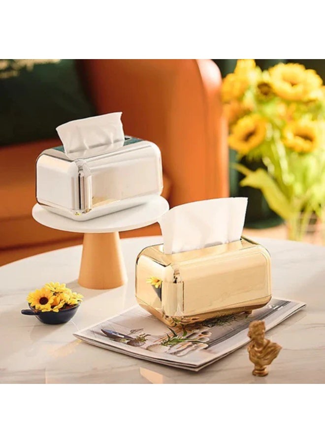 Luxury Gold Tissue Box Cover – Modern Glossy Desktop Tissue Holder for Home, Office, or Bathroom – Stylish & Durable Napkin Dispenser for Countertops, Coffee Tables & Vanities - Image 2