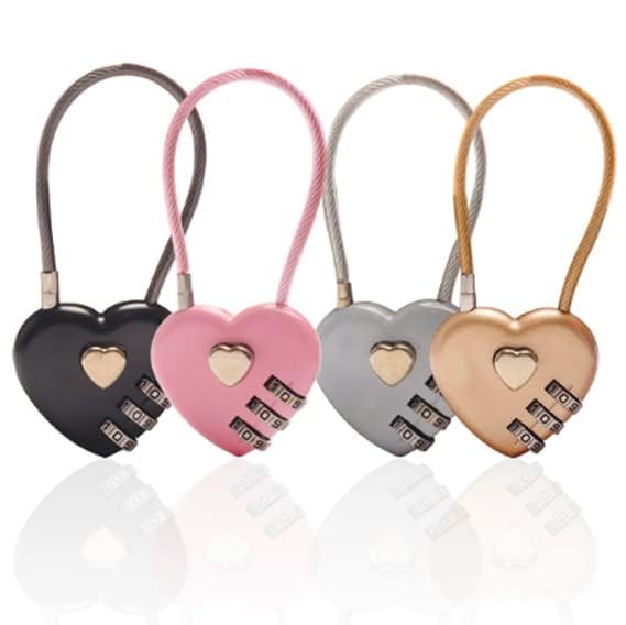 4 Pcs Heart Padlock Small Metal Heart Shaped Padlock Mini Code Lock for Jewelry Storage Box Diary BookMix