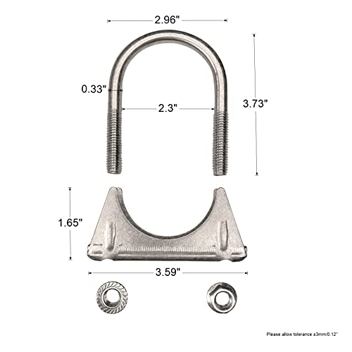 eLifecenter Heavy Duty 2.125" (2 1/8 Inch）Exhaust Tail Pipe Stainless Steel Saddle Style U-Bolt Muffer Clamps - Image 2