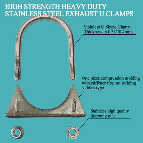 eLifecenter Heavy Duty 2.125" (2 1/8 Inch）Exhaust Tail Pipe Stainless Steel Saddle Style U-Bolt Muffer Clamps - Image 4