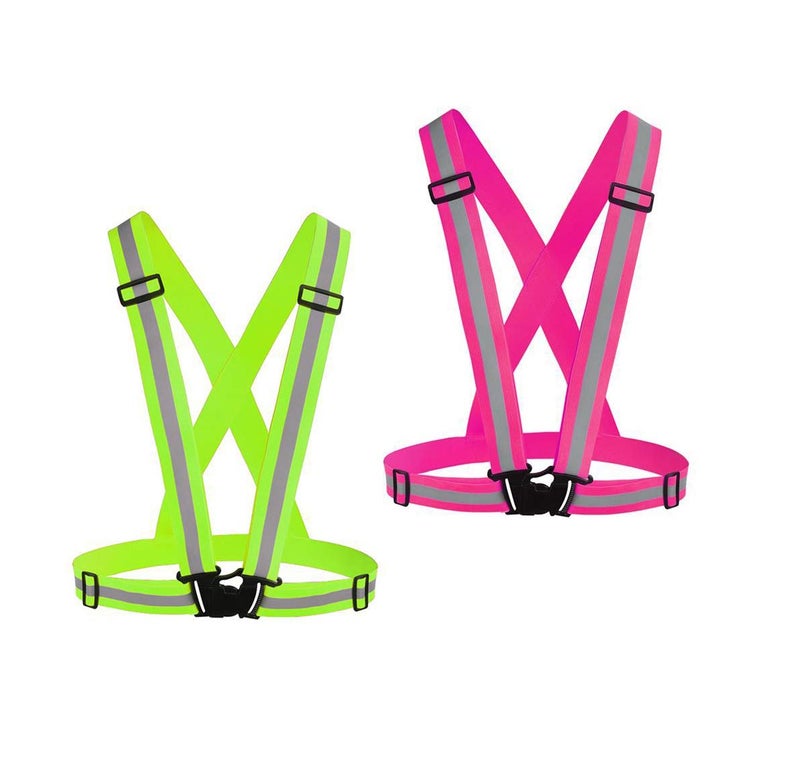 Chiwo Reflective Vest Running Gear 2Pack, High Visibility Adjustable Safety Vest for Night Cycling,Hiking, Jogging,Dog Walking, Construction safe (Green Pink) - Image 1