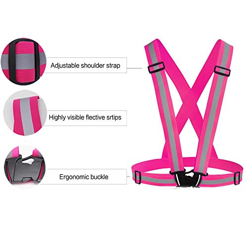 Chiwo Reflective Vest Running Gear 2Pack, High Visibility Adjustable Safety Vest for Night Cycling,Hiking, Jogging,Dog Walking, Construction safe (Green Pink) - Image 3