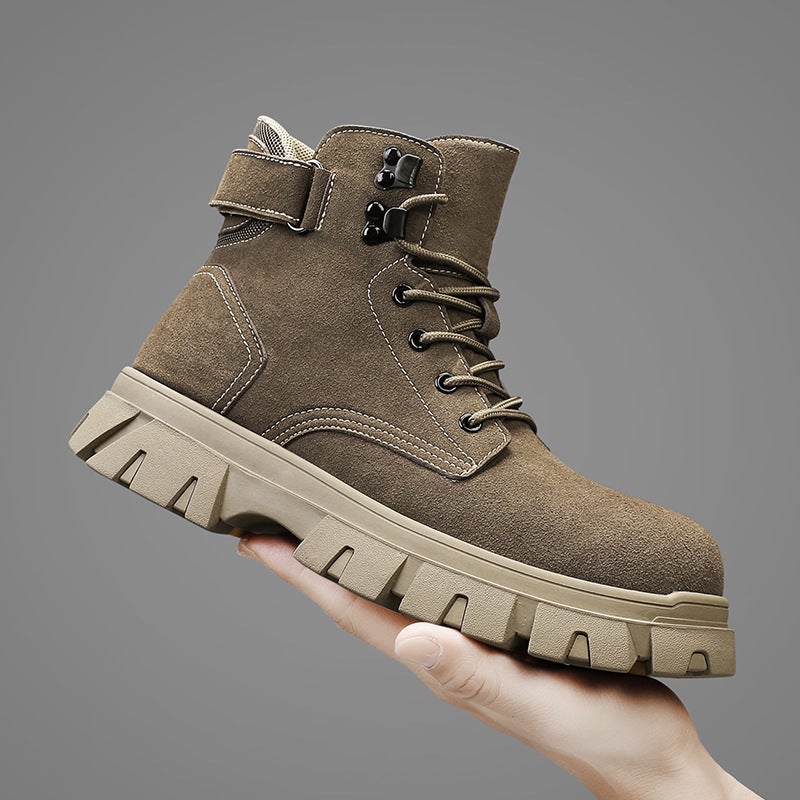 Work Boots For Men 2024 Autum New Thick-Soled Heightening Outdoor Casual Hiking Shoes Fashionable And Versatile Genuine Leather Boots - Image 3