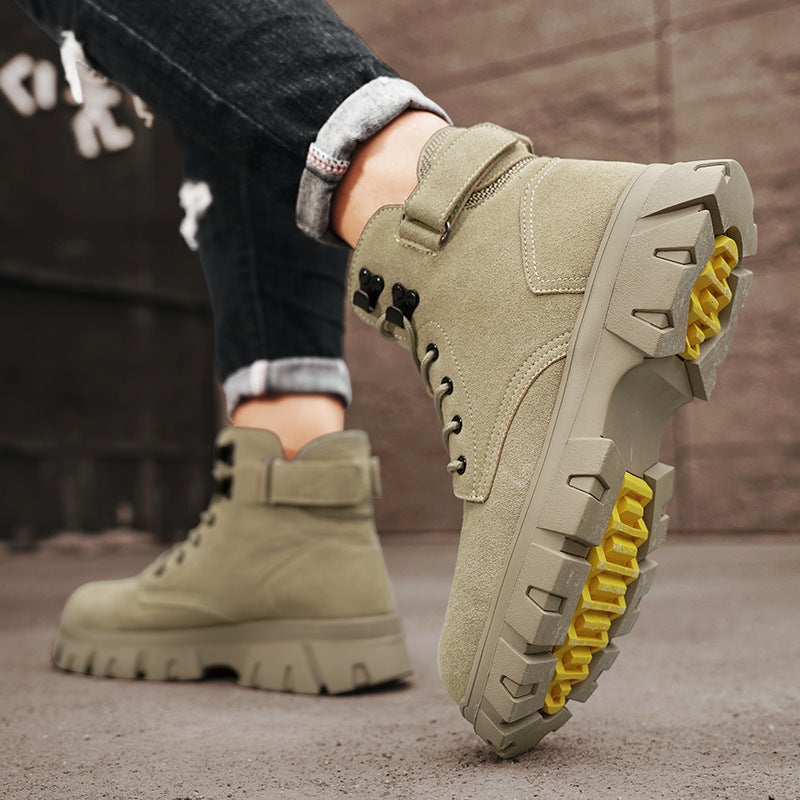 Work Boots For Men 2024 Autum New Thick-Soled Heightening Outdoor Casual Hiking Shoes Fashionable And Versatile Genuine Leather Boots - Image 5