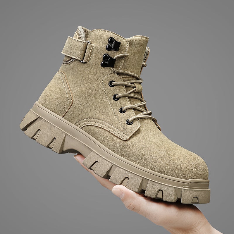 Work Boots For Men 2024 Autum New Thick-Soled Heightening Outdoor Casual Hiking Shoes Fashionable And Versatile Genuine Leather Boots - Image 2