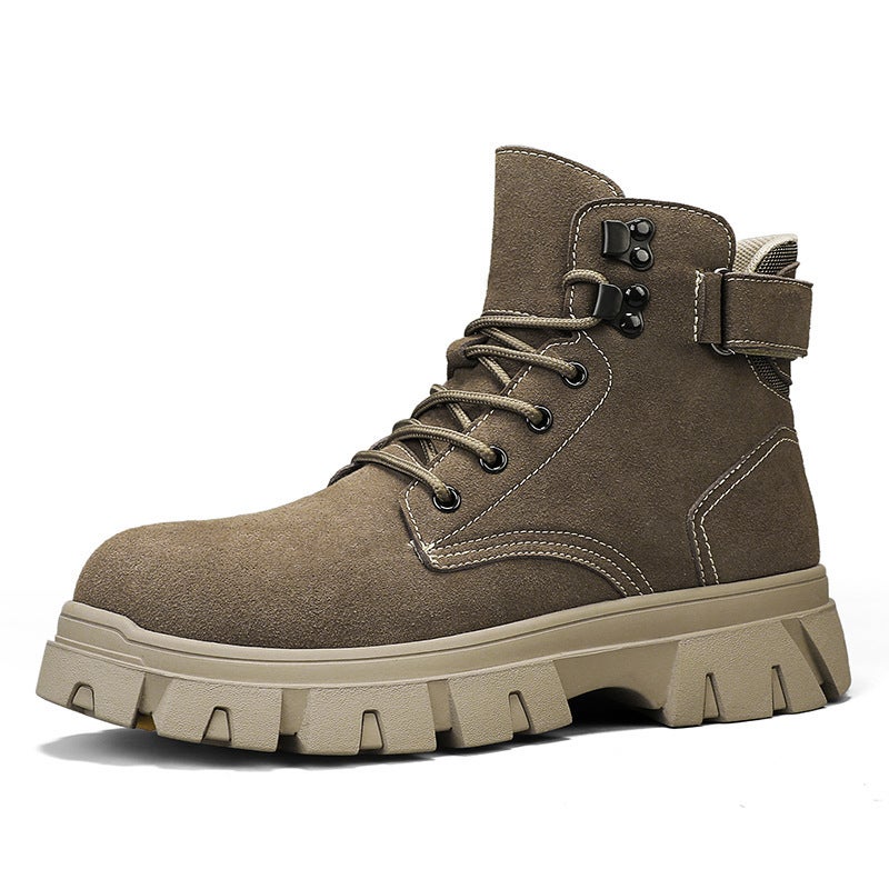 Work Boots For Men 2024 Autum New Thick-Soled Heightening Outdoor Casual Hiking Shoes Fashionable And Versatile Genuine Leather Boots - Image 1