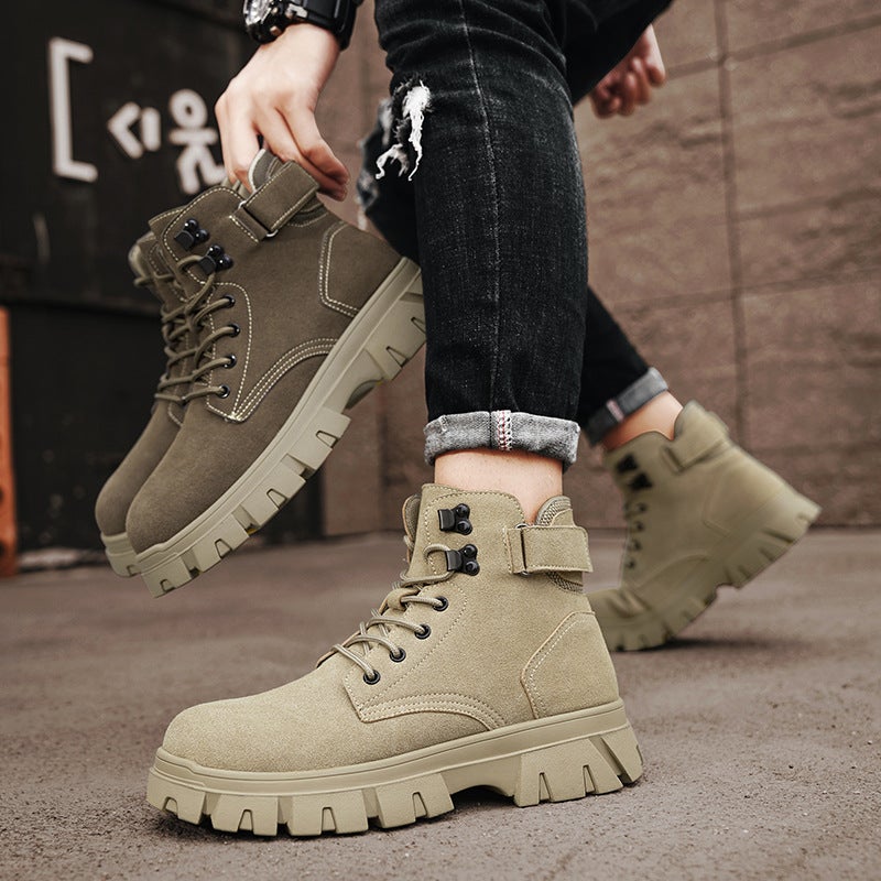 Work Boots For Men 2024 Autum New Thick-Soled Heightening Outdoor Casual Hiking Shoes Fashionable And Versatile Genuine Leather Boots - Image 4