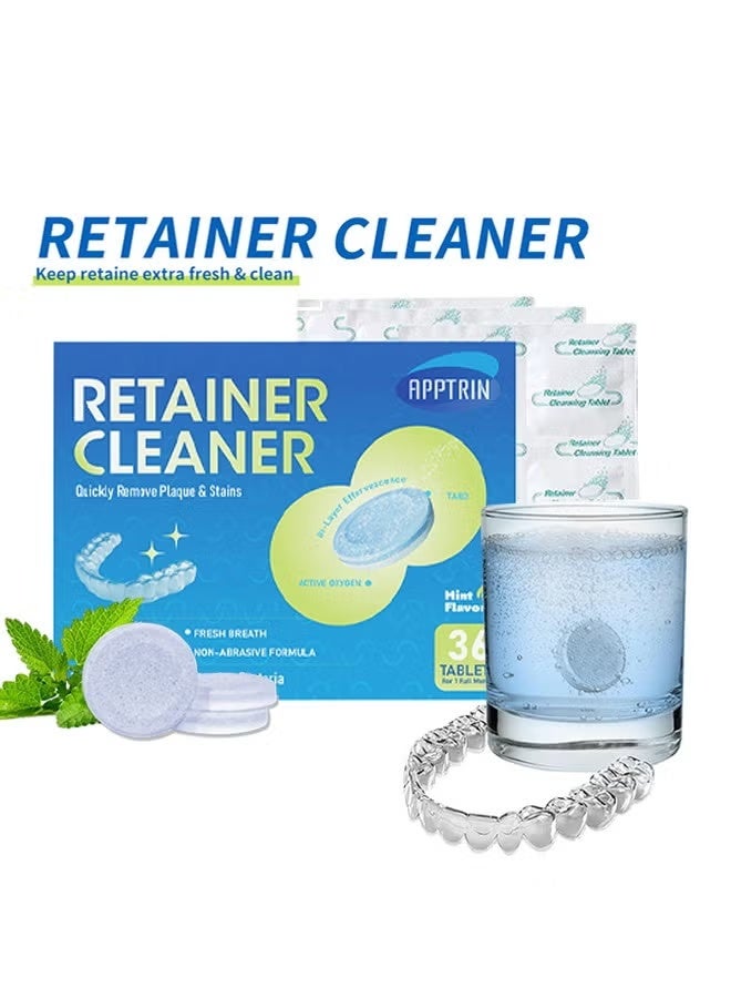APPTRIN Retainer Cleaner，Tablets Denture Cleaning Tablets for Dental Appliances and Night Mouth Guard Cleanser Removes Odors Stains Plaque 36Tablets - Image 1
