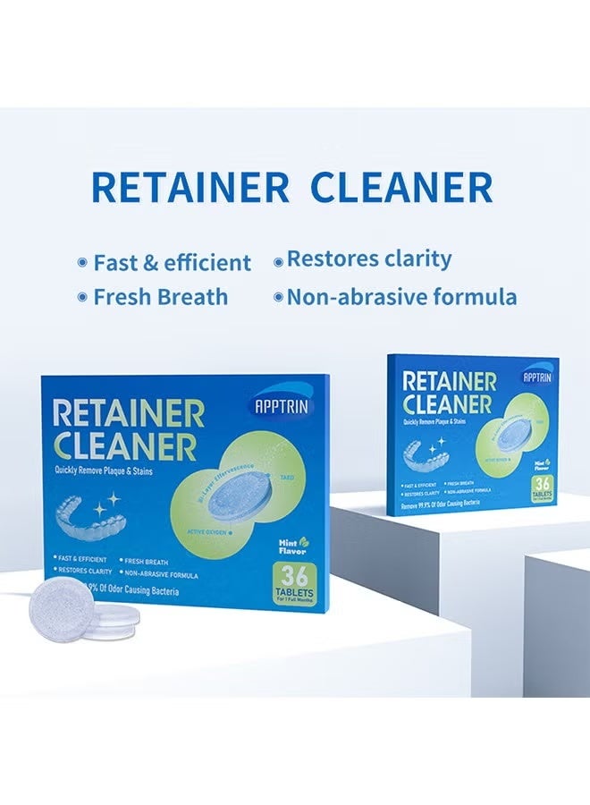 APPTRIN Retainer Cleaner，Tablets Denture Cleaning Tablets for Dental Appliances and Night Mouth Guard Cleanser Removes Odors Stains Plaque 36Tablets - Image 3