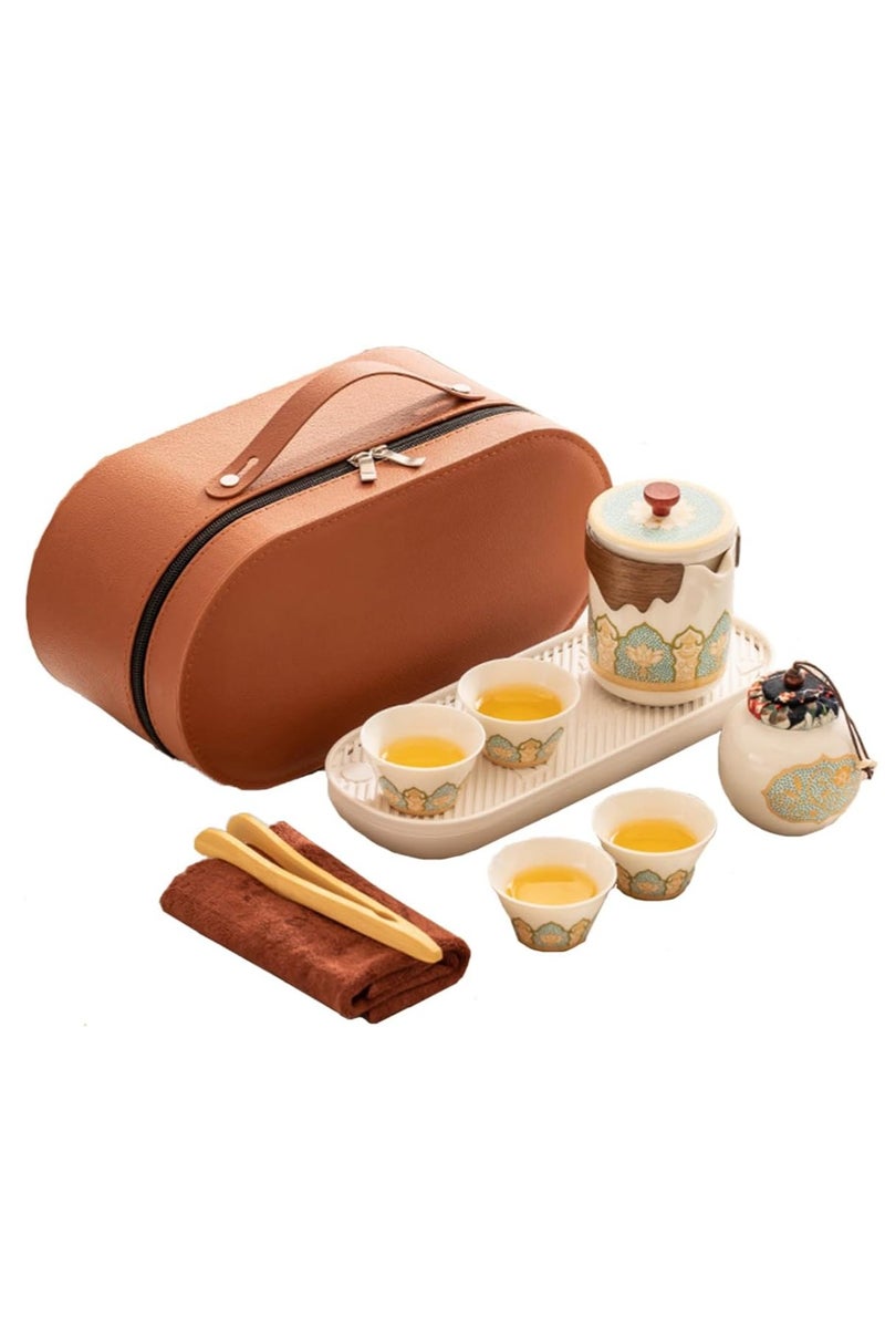 والالا طقم شاي مع إبريق شاي، أكواب شاي، طقم شاي محمول مصنوع يدويًا تقليدي، مناسب للسفر والمنزل والخارج والمكتب - Image 1