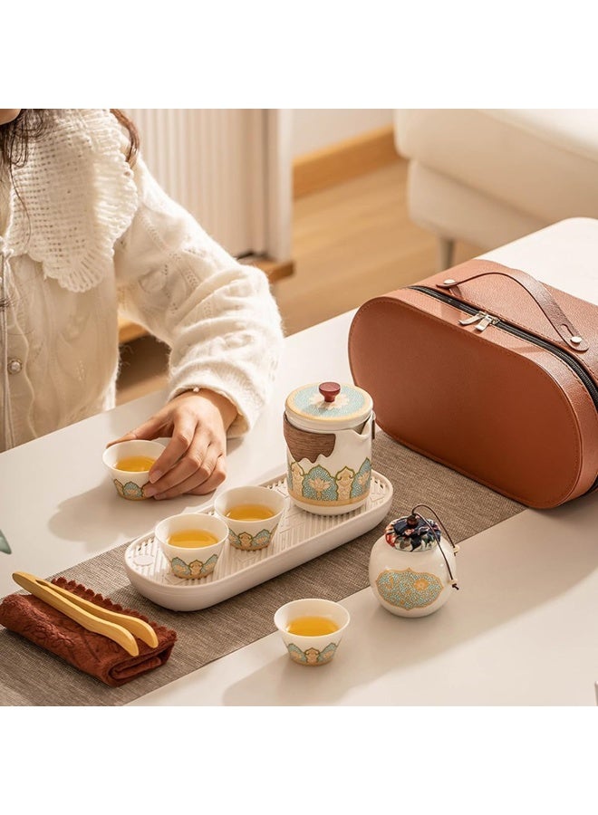 والالا طقم شاي مع إبريق شاي، أكواب شاي، طقم شاي محمول مصنوع يدويًا تقليدي، مناسب للسفر والمنزل والخارج والمكتب - Image 3