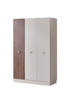 DANUBE HOME Golf 3 Door Wardrobe Extra Sturdy Closet, Clothes Storage Cupboard Modern Design Space Saving Swing Door Cabinet For Bedroom L56xW119xH207.1cm - Walnut And Cream  - Image 1