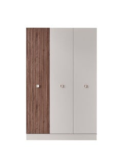 DANUBE HOME Golf 3 Door Wardrobe Extra Sturdy Closet, Clothes Storage Cupboard Modern Design Space Saving Swing Door Cabinet For Bedroom L56xW119xH207.1cm - Walnut And Cream  - Image 3