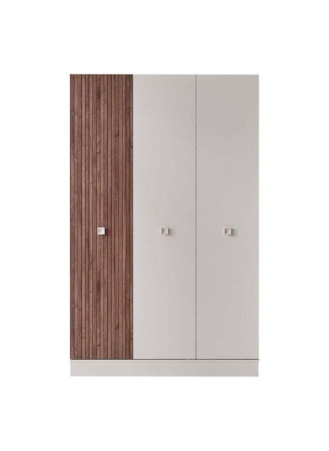 DANUBE HOME Golf 3 Door Wardrobe Extra Sturdy Closet, Clothes Storage Cupboard Modern Design Space Saving Swing Door Cabinet For Bedroom L56xW119xH207.1cm - Walnut And Cream  - Image 3