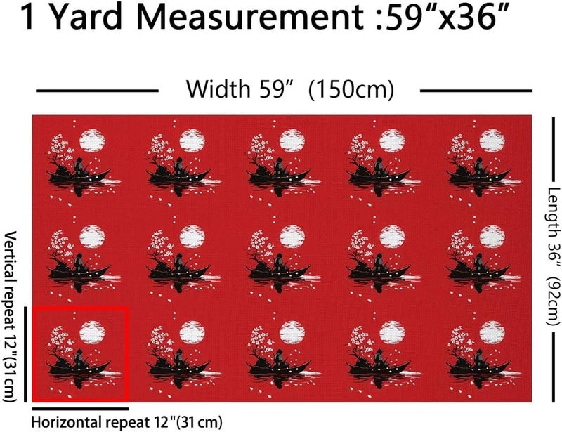 jejeloiu Japanese Samurai Fabric by The Yard Cherry Blossom Upholstery Fabric Red Sun Waterproof Indoor Outdoor Decor for DIY Sewing Craft Projects Japanese Ukiyoe 3 Yards - Image 2
