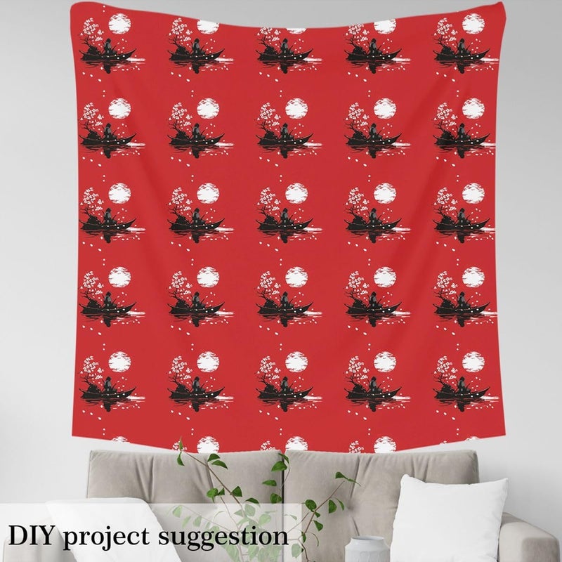 jejeloiu Japanese Samurai Fabric by The Yard Cherry Blossom Upholstery Fabric Red Sun Waterproof Indoor Outdoor Decor for DIY Sewing Craft Projects Japanese Ukiyoe 3 Yards - Image 3