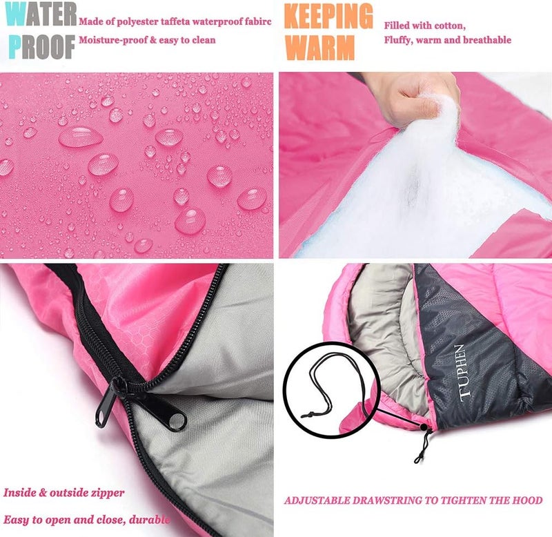 tuphen - Sleeping Bags for Adults Kids Boys Girls Backpacking Hiking Camping Microfiber Liner, Cold Warm Weather 4 Seasons Indoor Outdoor Use, Lightweight & Waterproof - Image 4