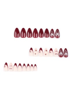 JOSQUEWNN French Tip Press on Nails,24Pcs,Sweet French Burgundy Nail Art, Bow Cherry Wearable Nail Tips, Fake Acrylic Nails With Glue Kit.  - Image 5