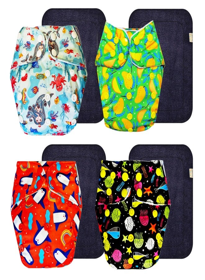 حفاضات دمبلدو القماشية الممتازة مع حشوة سوداء (عبوة من 4) | شعور بالجفاف والراحة | مانعة للتسرب | مناسبة للسفر | مثالية للأطفال الصغار | من 3 أشهر إلى 3 سنوات | للجنسين - Image 1