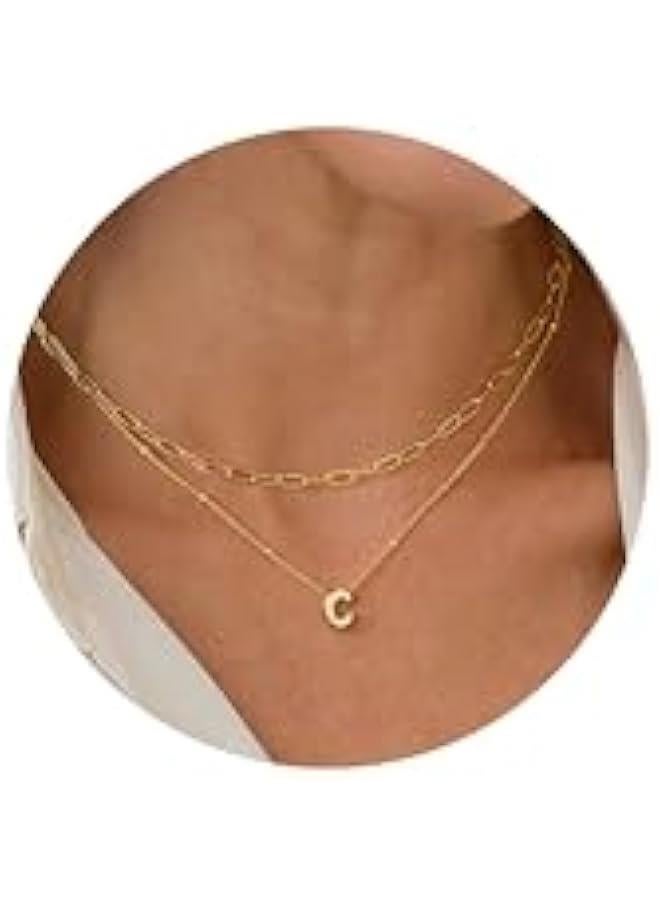 Dainty Gold Initial Necklaces for Women Trendy - Layered Gold Initial Tiny Small Pendent Necklaces for Women, Personalized Choker Paperclip Chain Necklace Mothers Day Gifts for Mom - Image 1