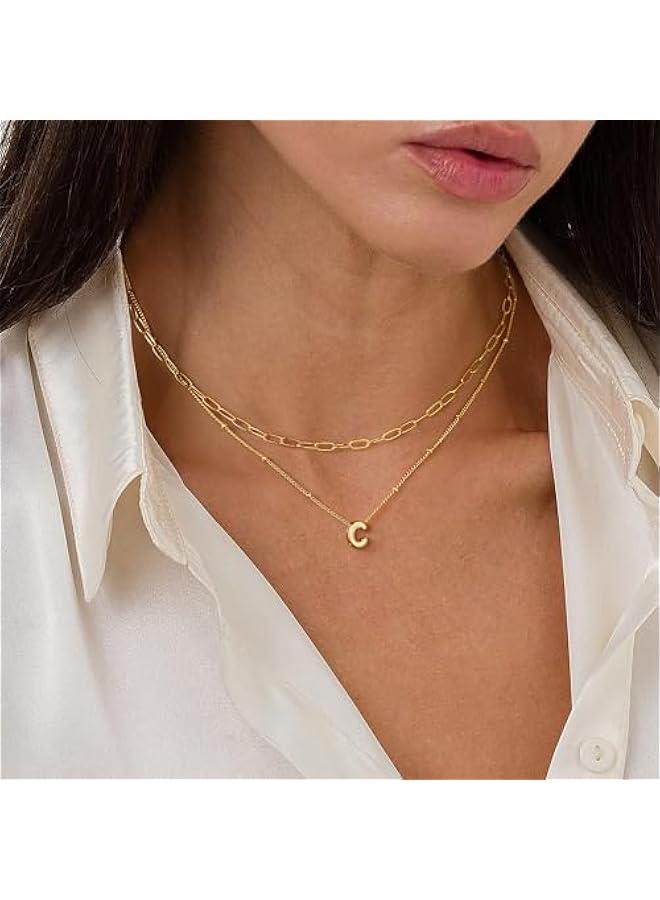 Dainty Gold Initial Necklaces for Women Trendy - Layered Gold Initial Tiny Small Pendent Necklaces for Women, Personalized Choker Paperclip Chain Necklace Mothers Day Gifts for Mom - Image 2