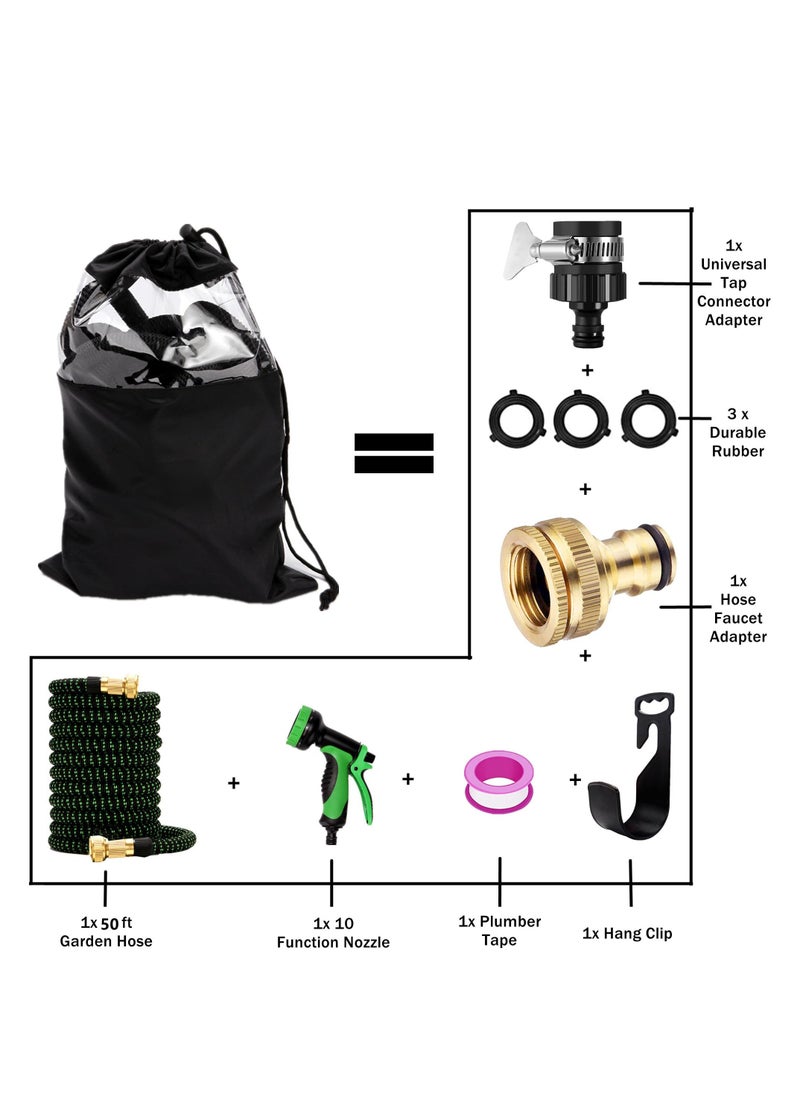 Cool Baby Style - COOLBABY 50FT Garden Hose Pipes with 10 Modes Water Spray Gun Flexible Expandable Hose Pipe Expanding Anti-Leakage Hose Pipes with Connector/Spray Gun/Hose Set Water Pipes for Garden Car Pet Cleaning - Image 1