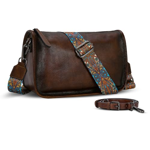 HESHE Leather Crossbody Bags for Women Hobo Handbag Small Crossbody Purse Ladies Boho Bag with Two Straps Shoulder Handbags and Purses(Coffee) - Image 1