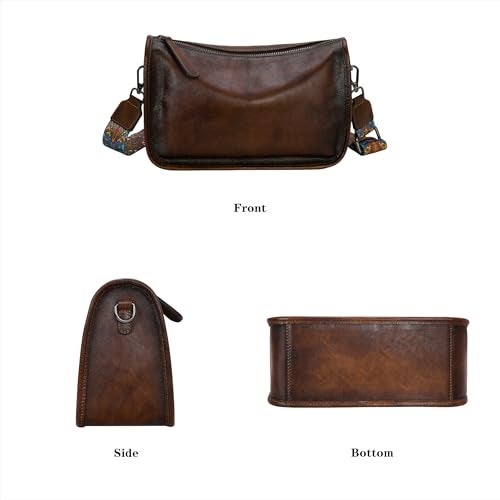 HESHE Leather Crossbody Bags for Women Hobo Handbag Small Crossbody Purse Ladies Boho Bag with Two Straps Shoulder Handbags and Purses(Coffee) - Image 5