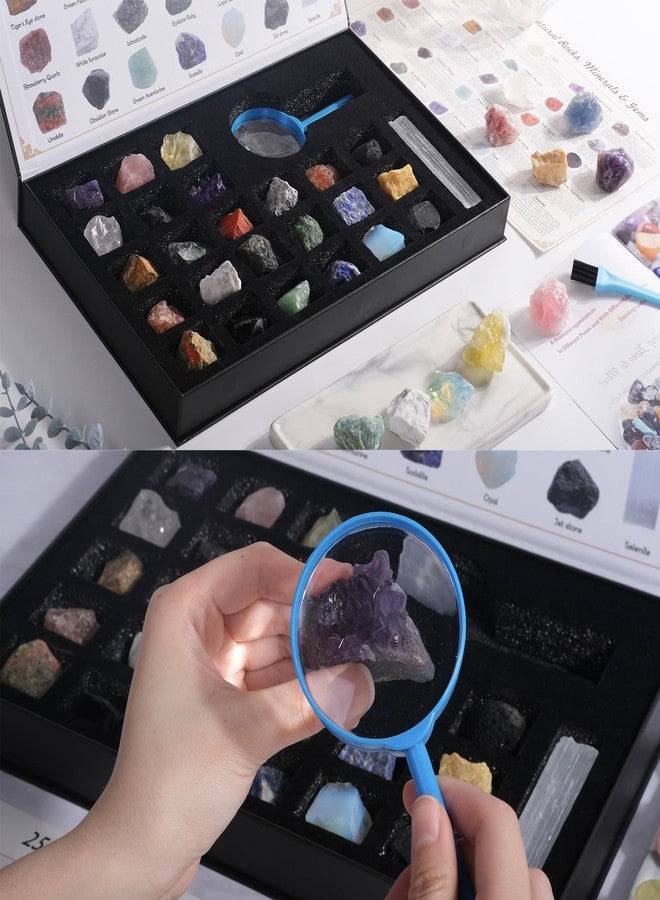 HEMYLU Rock Collection for Kids, 25PCS Crystal Gem Mineral Collection Set Box Gift for Boys and Girls, Natural Gemstone with Learning Guide Education Set - Image 2