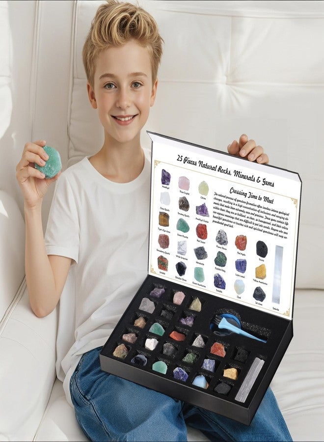 HEMYLU Rock Collection for Kids, 25PCS Crystal Gem Mineral Collection Set Box Gift for Boys and Girls, Natural Gemstone with Learning Guide Education Set - Image 4