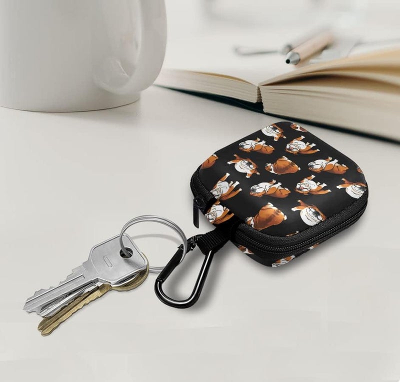 WIRESTER Portable Wireless Headphone Case, Earphone Storage Bag Carrying Case, Earbud Holder with Black Carabiner Compatible with Apple Airpods - English Bulldog Funny Playful Postures Black - Image 5