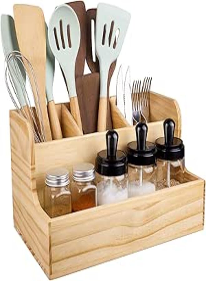 RedCall Utensil Holder,Wood Cooking Utensil Organizer,Large Farmhouse Utensil Holder for Counter top,Rustic Spoon Spatula Holder Kitchen Tools Storage Caddy Decor