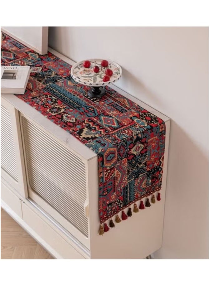 Hoasis Nordic Jacquard Table Runner with Tassels, Decorative Table Runner for Home Dining, Red 33x180 cm - Image 4