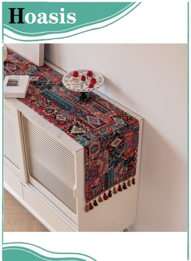 Hoasis Nordic Jacquard Table Runner with Tassels, Decorative Table Runner for Home Dining, Red 33x180 cm - Image 5