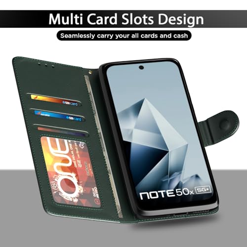 Pikkme Flip Cover for Infinix Note 50x 5G | Leather Finish | Shockproof with Card Pockets & Wallet Stand | Ultimate Protection Case(Green) - Image 5