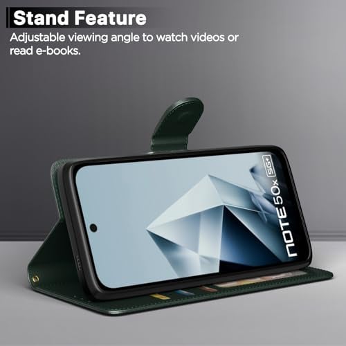 Pikkme Flip Cover for Infinix Note 50x 5G | Leather Finish | Shockproof with Card Pockets & Wallet Stand | Ultimate Protection Case(Green) - Image 3