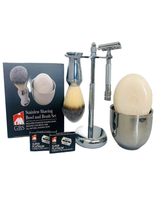 G.B.S Men's Shaving Set With Classic 178 Safety Razor, Shaving Brush Chrome Handle, Stainless Steel Brush Razor Stand, Shaving Bowl With Soap Grooming Kit for Men - Image 1