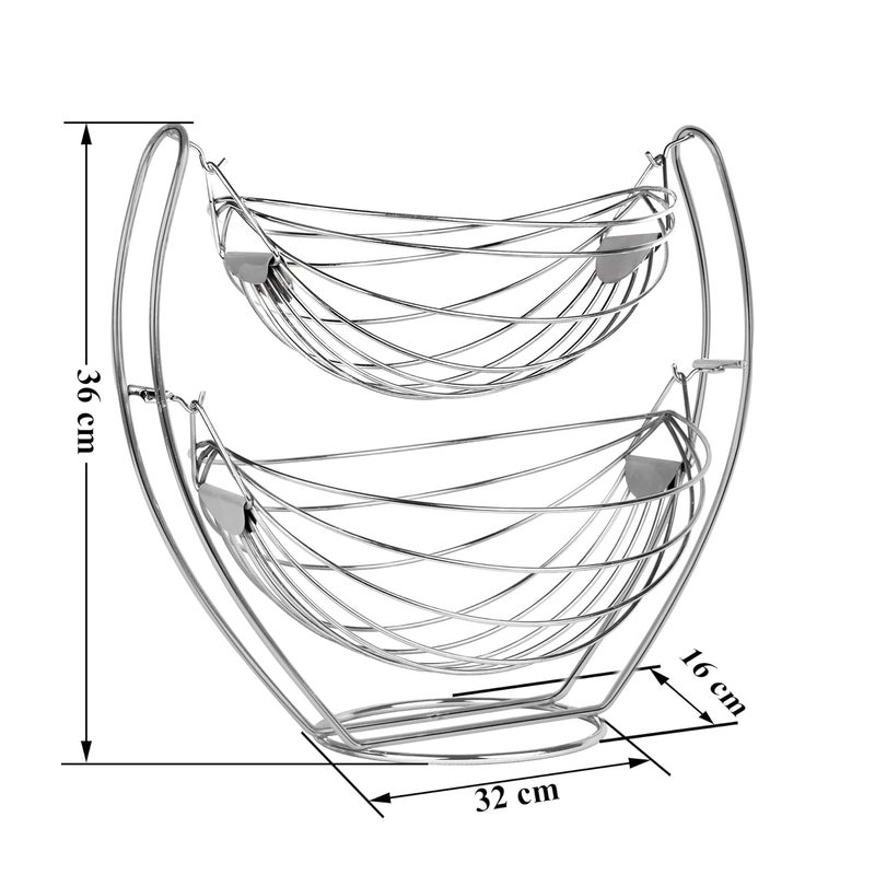Planet Stainless Steel Double Step Tiered Shelf Swing Fruit and Vegetable Storage Basket Silver - Image 3