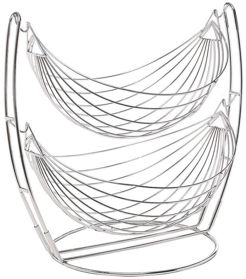 Planet Stainless Steel Double Step Tiered Shelf Swing Fruit and Vegetable Storage Basket Silver - Image 1