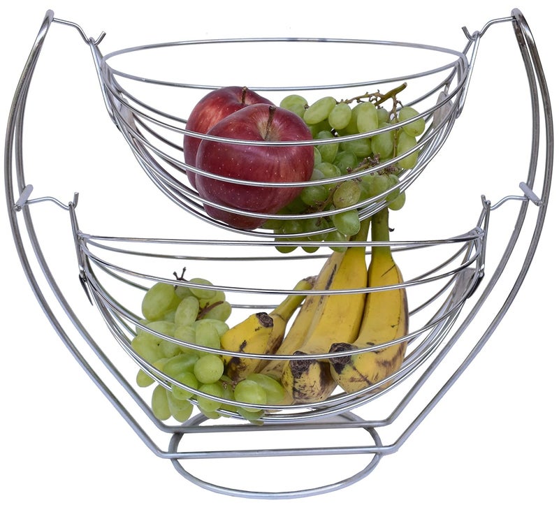 Planet Stainless Steel Double Step Tiered Shelf Swing Fruit and Vegetable Storage Basket Silver - Image 4