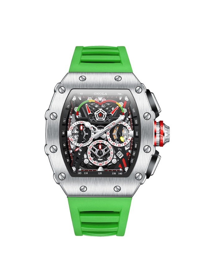 أونولا ساعة كوارتز رياضية أنيقة متعددة الوظائف للرجال، مقاومة للماء، بسوار سيليكون.