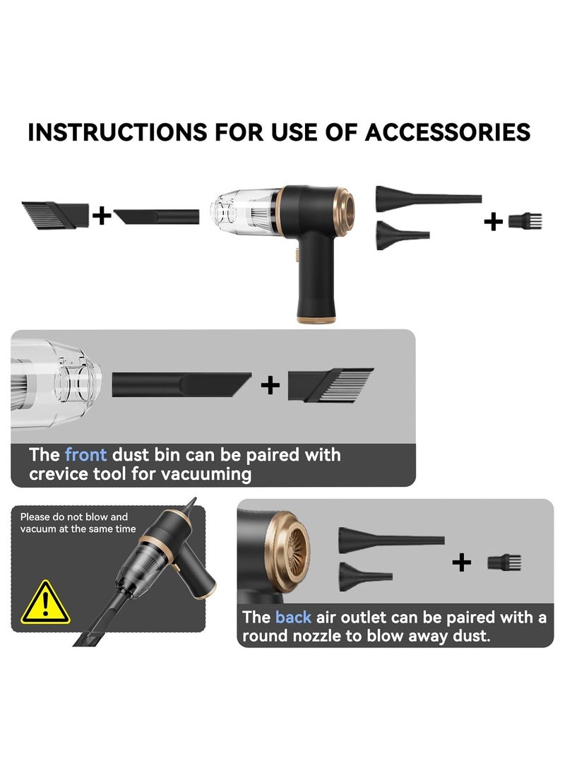راكسوم مكنسة كهربائية محمولة، مكنسة كهربائية للسيارة بقدرة شفط 9000 باسكال مع ضوء LED، قابلة لإعادة الشحن، مكنسة كهربائية صغيرة لاسلكية (أسود) - Image 4
