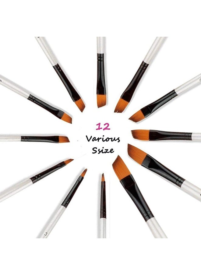 Angular Paint Brushes Nylon Hair Angled Watercolor Pait Brush Set for Acrylics Watercolors Gouache Inks Oil and Tempera(12pcs Pearl White Angled Paintbrush Set) - Image 2