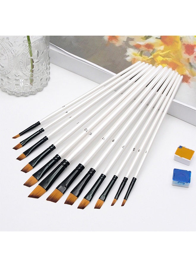 Angular Paint Brushes Nylon Hair Angled Watercolor Pait Brush Set for Acrylics Watercolors Gouache Inks Oil and Tempera(12pcs Pearl White Angled Paintbrush Set) - Image 1